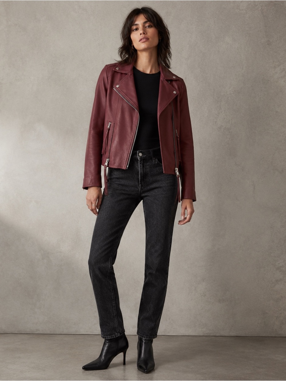 ALLSAINTS DALBY SLIM FIT LAMB LEATHER BIKER JACKET US SZ 4